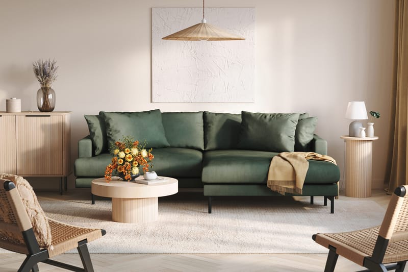 Menard 4-sits Högervänd L-formad Divansoffa i Manchester - Grön - Möbler - Soffa - Divansoffa & schäslongsoffa - 4 sits soffa med divan