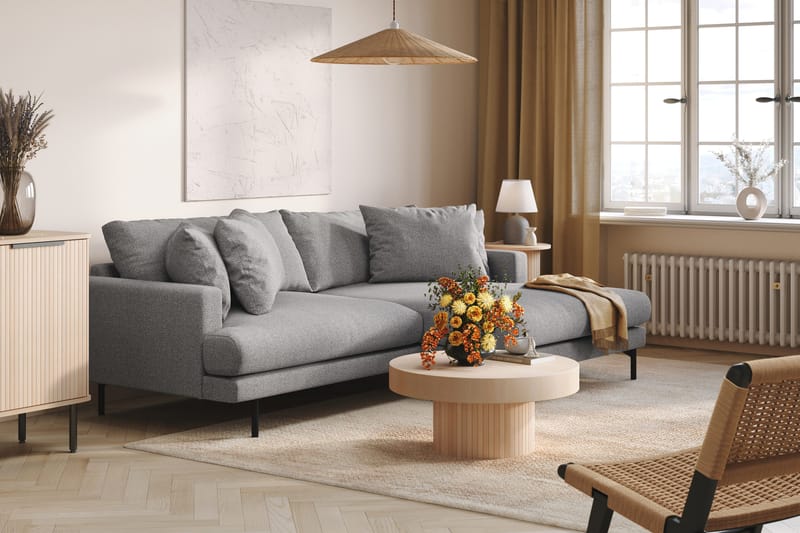 Menard 4-sits Högervänd L-formad Divansoffa i Tyg - Grå - Möbler - Soffa - Divansoffa & schäslongsoffa - 4 sits soffa med divan