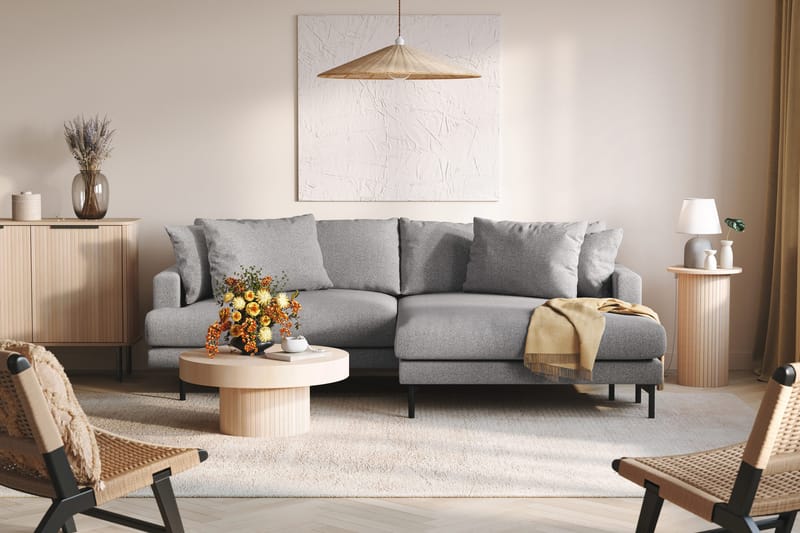 Menard 4-sits Högervänd L-formad Divansoffa i Tyg - Grå - Möbler - Soffa - Divansoffa & schäslongsoffa - 4 sits soffa med divan