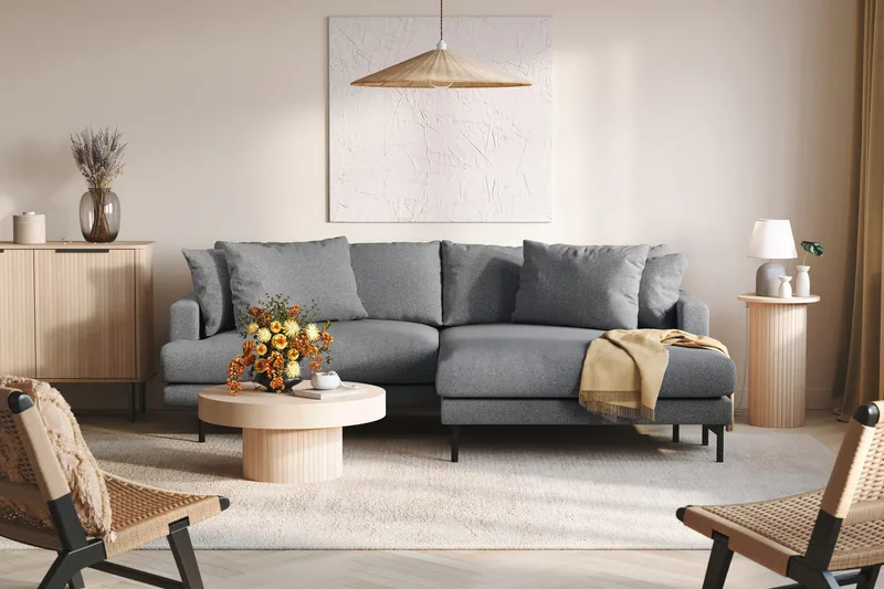 Menard 4-sits Högervänd L-formad Divansoffa i Tyg - Mörkgrå - Möbler - Soffa - Divansoffa & schäslongsoffa - 4 sits soffa med divan