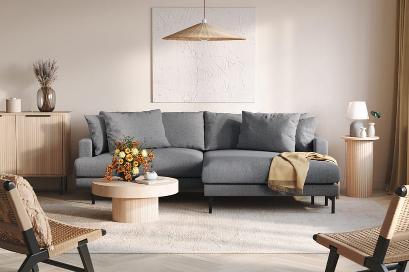 Menard 4-sits Högervänd L-formad Divansoffa i Tyg - Mörkgrå - Möbler - Soffa - Divansoffa & schäslongsoffa - 4 sits soffa med divan