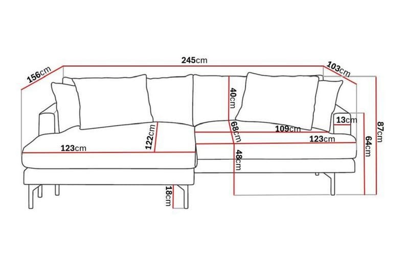 Menard 4-sits Vänstervänd L-formad Divansoffa i Tyg - Grå - Möbler - Soffa - Divansoffa & schäslongsoffa - 4 sits soffa med divan