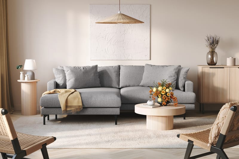 Menard 4-sits Vänstervänd L-formad Divansoffa i Tyg - Grå - Möbler - Soffa - Divansoffa & schäslongsoffa - 4 sits soffa med divan