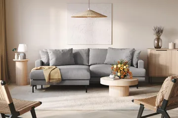 Menard 4-sits Vänstervänd L-formad Divansoffa i Tyg - Grå - Möbler - Soffa - Divansoffa & schäslongsoffa - 4 sits soffa med divan