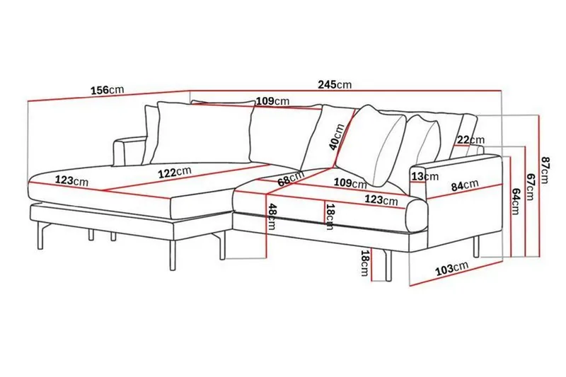 Menard 4-sits Vänstervänd L-formad Divansoffa i Tyg - Grå - Möbler - Soffa - Divansoffa & schäslongsoffa - 4 sits soffa med divan