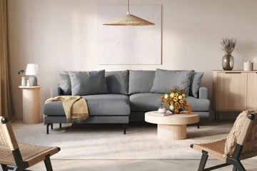 Menard 4-sits Vänstervänd L-formad Divansoffa i Tyg - Mörkgrå - Möbler - Soffa - Divansoffa & schäslongsoffa - 4 sits soffa med divan