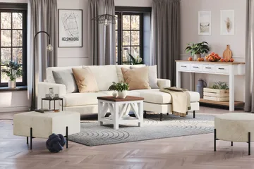 Menard Compact 3-sits Högervänd L-formad Divansoffa i Sammet - Krämvit - Möbler - Soffa - Divansoffa & schäslongsoffa - 3 sits soffa med divan