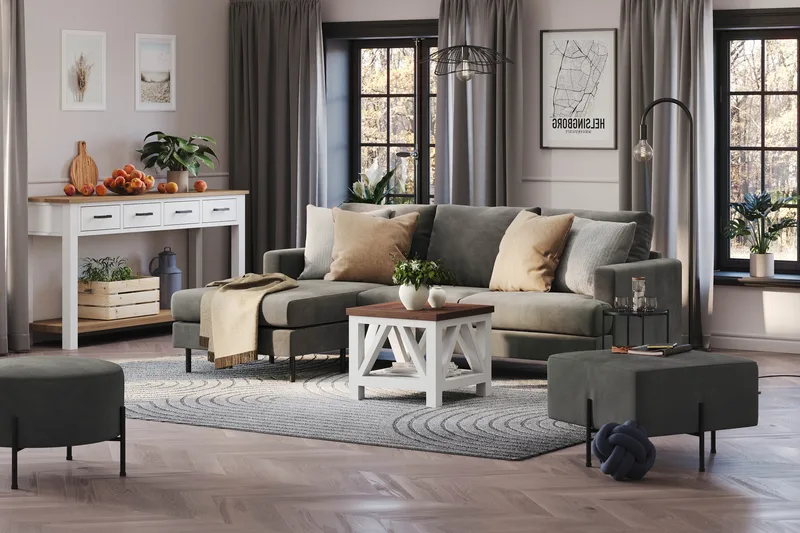Menard Compact 3-sits Vänstervänd L-formad Divansoffa i Manchester - Grå - Möbler - Soffa - Divansoffa & schäslongsoffa - 3 sits soffa med divan