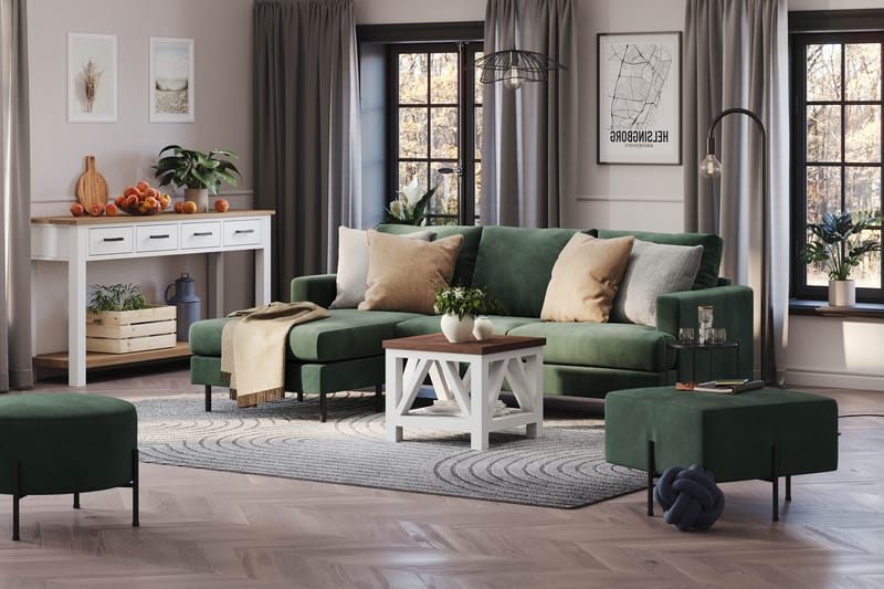Menard Compact 3-sits Vänstervänd L-formad Divansoffa i Manchester - Grön - Möbler - Soffa - Divansoffa & schäslongsoffa - 3 sits soffa med divan
