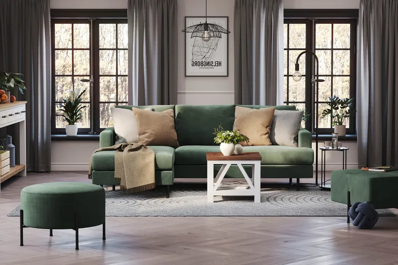 Menard Compact 3-sits Vänstervänd L-formad Divansoffa i Manchester - Grön - Möbler - Soffa - Divansoffa & schäslongsoffa - 3 sits soffa med divan