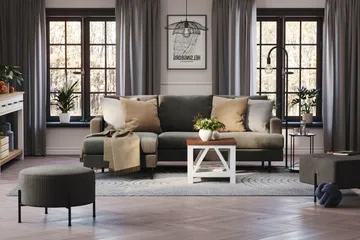 Menard Compact 3-sits Vänstervänd L-formad Divansoffa i Manchester - Mörkgrå - Möbler - Soffa - Divansoffa & schäslongsoffa - 3 sits soffa med divan