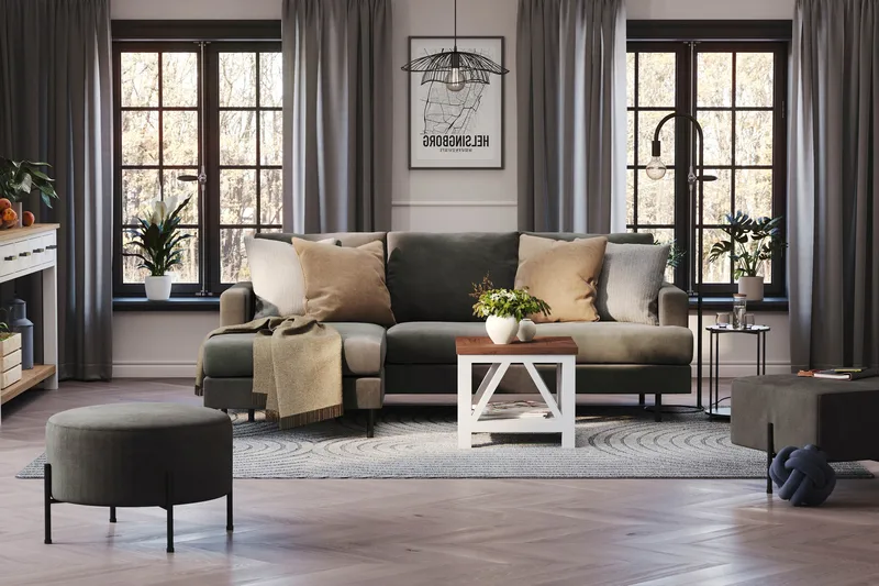 Menard Compact 3-sits Vänstervänd L-formad Divansoffa i Manchester - Mörkgrå - Möbler - Soffa - Divansoffa & schäslongsoffa - 3 sits soffa med divan