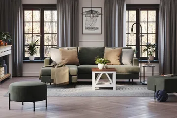 Menard Compact 3-sits Vänstervänd L-formad Divansoffa i Manchester - Mörkgrön - Möbler - Soffa - Divansoffa & schäslongsoffa - 3 sits soffa med divan