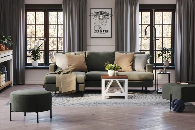 Menard Compact 3-sits Vänstervänd L-formad Divansoffa i Manchester - Mörkgrön - Möbler - Soffa - Divansoffa & schäslongsoffa - 3 sits soffa med divan