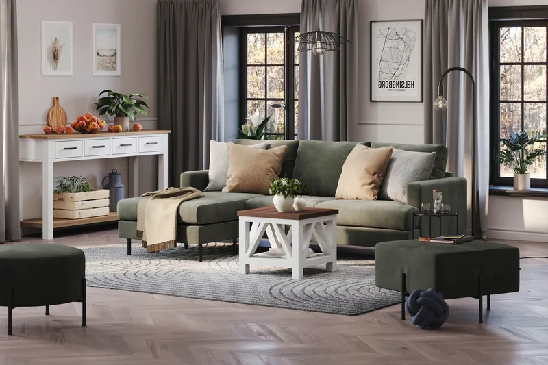 Menard Compact 3-sits Vänstervänd L-formad Divansoffa i Manchester - Mörkgrön - Möbler - Soffa - Divansoffa & schäslongsoffa - 3 sits soffa med divan