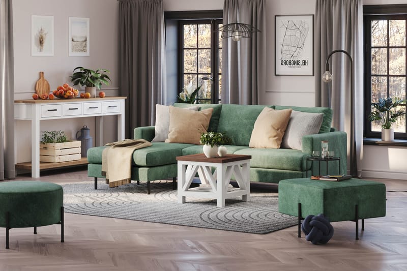 Menard Compact 3-sits Vänstervänd L-formad Divansoffa i Sammet - Mörkgrön - Möbler - Soffa - Divansoffa & schäslongsoffa - 3 sits soffa med divan