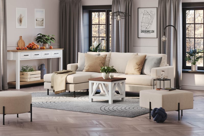 Menard Compact 3-sits Vänstervänd L-formad Divansoffa i Tyg - Beige - Möbler - Soffa - Divansoffa & schäslongsoffa - 3 sits soffa med divan