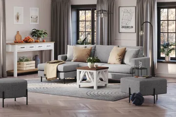 Menard Compact 3-sits Vänstervänd L-formad Divansoffa i Tyg - Grå - Möbler - Soffa - Divansoffa & schäslongsoffa - 3 sits soffa med divan