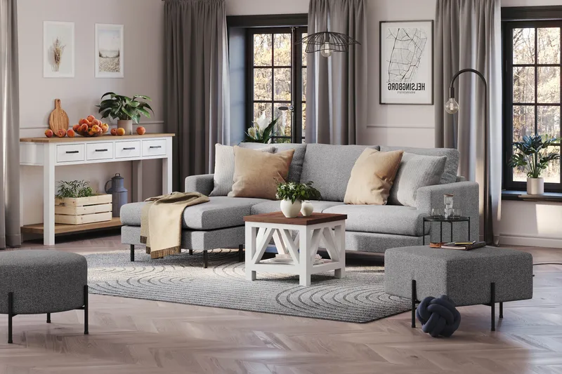 Menard Compact 3-sits Vänstervänd L-formad Divansoffa i Tyg - Grå - Möbler - Soffa - Divansoffa & schäslongsoffa - 3 sits soffa med divan