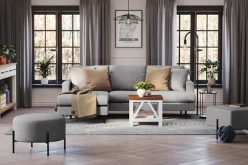Menard Compact 3-sits Vänstervänd L-formad Divansoffa i Tyg - Grå - Möbler - Soffa - Divansoffa & schäslongsoffa - 3 sits soffa med divan