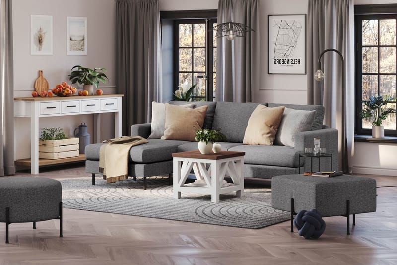 Menard Compact 3-sits Vänstervänd L-formad Divansoffa i Tyg - Mörkgrå - Möbler - Soffa - Divansoffa & schäslongsoffa - 3 sits soffa med divan