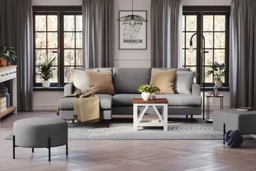 Menard Compact 3-sits Vänstervänd L-formad Divansoffa i Tyg - Mörkgrå - Möbler - Soffa - Divansoffa & schäslongsoffa - 3 sits soffa med divan