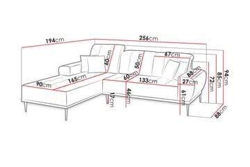 Rapale 3-sits Soffa med Divan Höger med Kuddar - Sammet/Gul - Möbler - Soffa - Divansoffa & schäslongsoffa - 3 sits soffa med divan