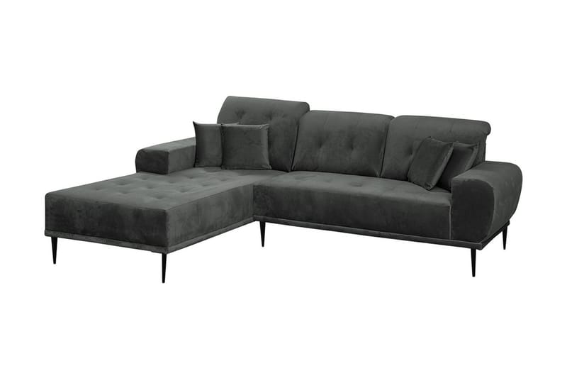 Rapale 3-sits Soffa med Divan Vänster med Kuddar, Sammet/Ljusgrå/Svart