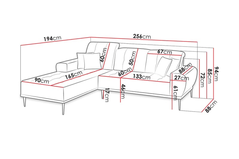 3-sits Soffa med Divan Rapana Höger med Kuddar - Sammet/Gul - Möbler - Soffa - Divansoffa & schäslongsoffa - 3 sits soffa med divan