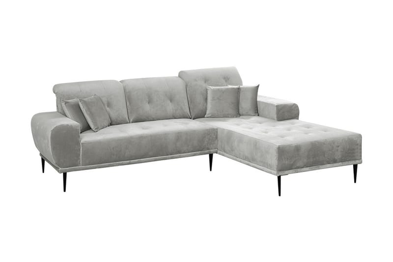 3-sits Soffa med Divan Rapana Höger med Kuddar - Sammet/Ljusgrå - Sammetssoffa - 3 sits soffa med divan - Divansoffa & schäslongsoffa