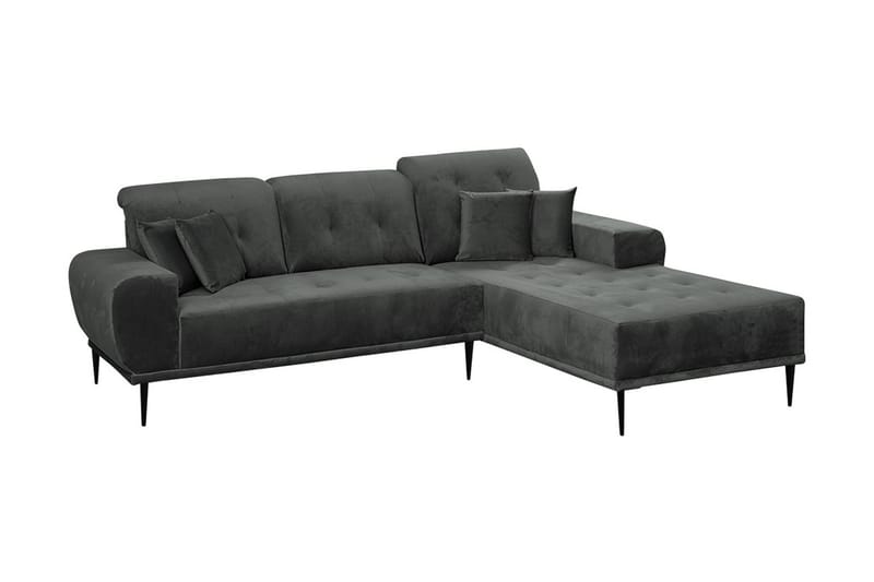 3-sits Soffa med Divan Rapana Höger med Kuddar - Sammet/Ljusgrå/Svart - Sammetssoffa - 3 sits soffa med divan - Divansoffa & schäslongsoffa