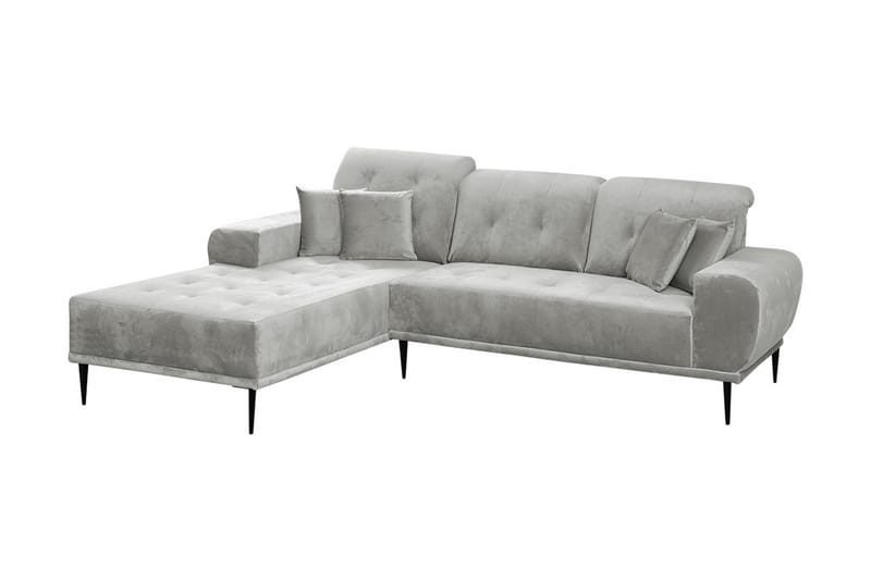 3-sits Soffa med Divan Rapana Vänster med Kuddar - Sammet/Ljusgrå - Sammetssoffa - 3 sits soffa med divan - Divansoffa & schäslongsoffa