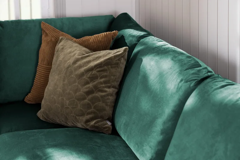 Trend 4-sits Högervänd L-formad Schäslongsoffa i Sammet - Grön - Möbler - Soffa - Divansoffa & schäslongsoffa - 4 sits soffa med divan