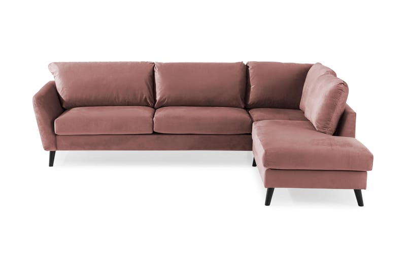 Trend 4-sits Högervänd L-formad Schäslongsoffa i Sammet, Rosa