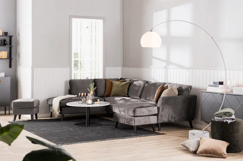 Trend 4-sits Vänstervänd L-formad Schäslongsoffa i Sammet - Mörkgrå - Möbler - Soffa - Divansoffa & schäslongsoffa - 4 sits soffa med divan