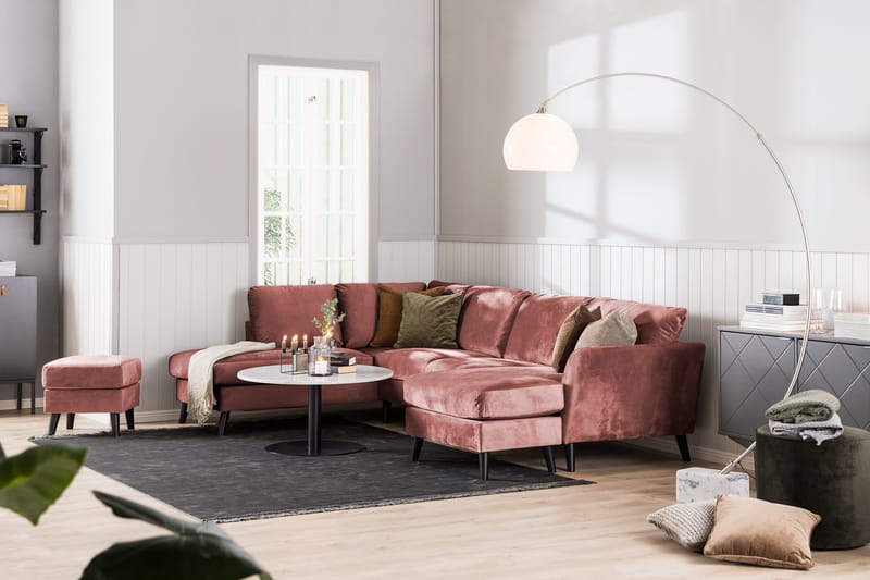 Trend 4-sits Vänstervänd L-formad Schäslongsoffa i Sammet - Rosa - Möbler - Soffa - Divansoffa & schäslongsoffa - 4 sits soffa med divan