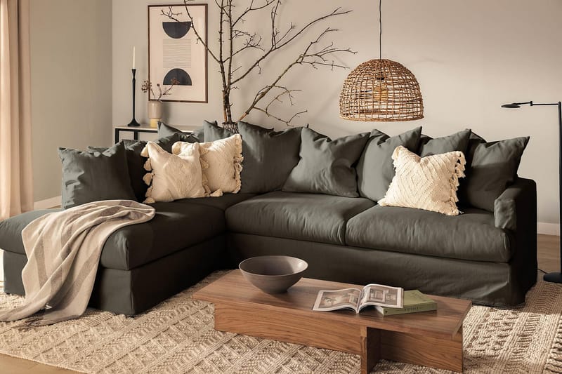 3-sits Soffa med Schäslong Armunia Vänster Tvättbar & avtagbar klädsel - Mörkgrön - 4 sits soffa med divan - Divansoffa & schäslongsoffa