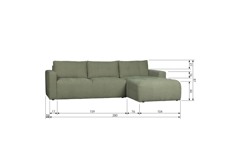 3-Sits Soffa Neukir Höger - Grön - Möbler - Soffa - Divansoffa & schäslongsoffa - 3 sits soffa med divan