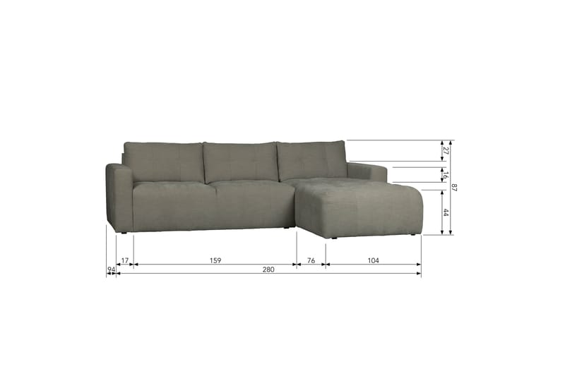 3-Sits Soffa Neukir Höger - Varmgrå - Möbler - Soffa - Divansoffa & schäslongsoffa - 3 sits soffa med divan