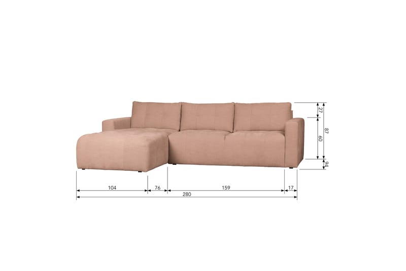 3-Sits Soffa Neukir Vänster - Rosa - Möbler - Soffa - Divansoffa & schäslongsoffa - 3 sits soffa med divan