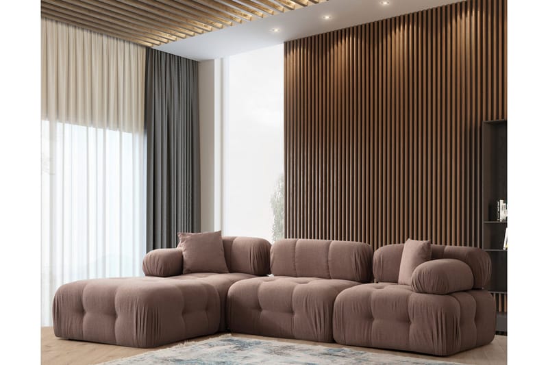 Bubblig Divansoffa 3-sits Belgin 315 cm med utfällbara armstöd och ryggstöd - Brun - Möbler - Soffa - Divansoffa & schäslongsoffa - 4 sits soffa med divan