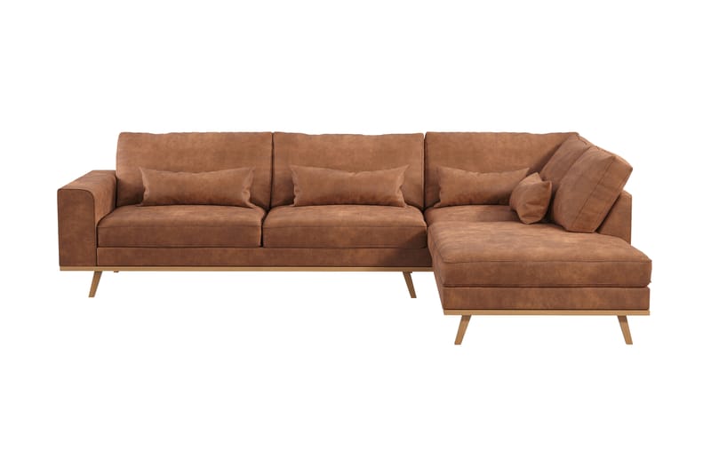 Copenhagen 4-sits Högervänd L-formad Divansoffa i Konstläder - Brun - Möbler - Soffa - Divansoffa & schäslongsoffa - 4 sits soffa med divan