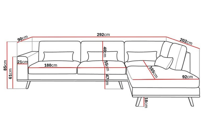 Copenhagen 4-sits Högervänd L-formad Divansoffa i Konstläder - Brun - Möbler - Soffa - Divansoffa & schäslongsoffa - 4 sits soffa med divan