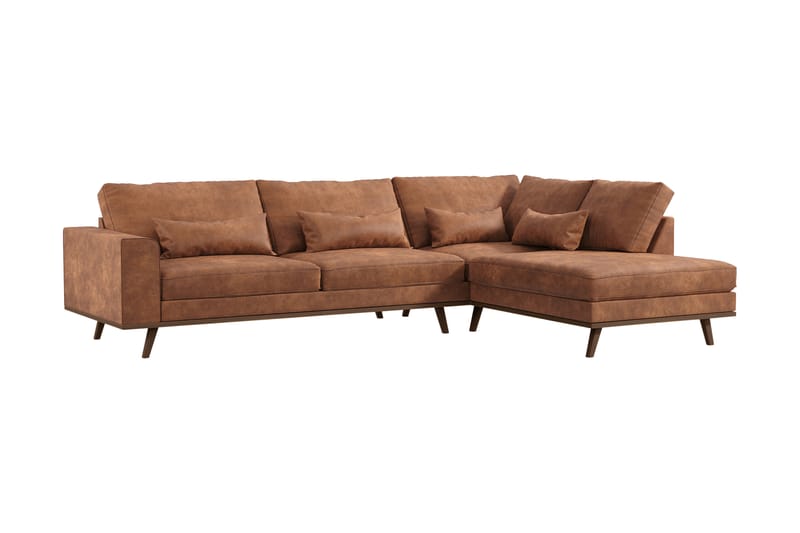 Copenhagen 4-sits Högervänd L-formad Divansoffa i Konstläder - Brun - Möbler - Soffa - Divansoffa & schäslongsoffa - 4 sits soffa med divan