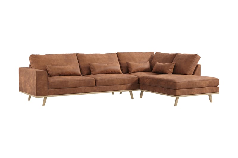 Copenhagen 4-sits Högervänd L-formad Divansoffa i Konstläder - Brun - Möbler - Soffa - Divansoffa & schäslongsoffa - 4 sits soffa med divan