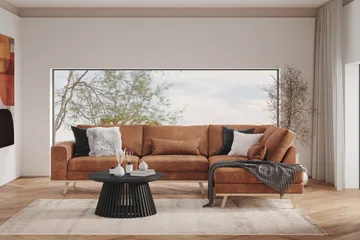 Copenhagen 4-sits Högervänd L-formad Divansoffa i Konstläder - Brun - Möbler - Soffa - Divansoffa & schäslongsoffa - 4 sits soffa med divan
