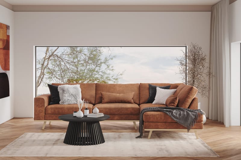 Copenhagen 4-sits Högervänd L-formad Divansoffa i Konstläder - Brun - Möbler - Soffa - Divansoffa & schäslongsoffa - 4 sits soffa med divan