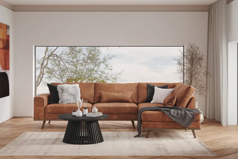 Copenhagen 4-sits Högervänd L-formad Divansoffa i Konstläder - Brun - Möbler - Soffa - Divansoffa & schäslongsoffa - 4 sits soffa med divan