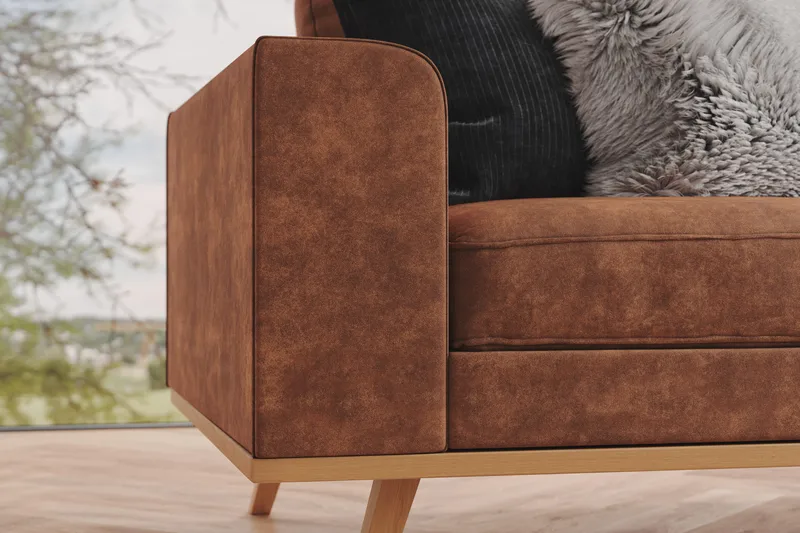 Copenhagen 4-sits Högervänd L-formad Divansoffa i Konstläder - Brun - Möbler - Soffa - Divansoffa & schäslongsoffa - 4 sits soffa med divan