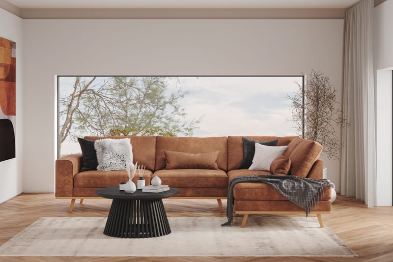 Copenhagen 4-sits Högervänd L-formad Divansoffa i Konstläder - Brun - Möbler - Soffa - Divansoffa & schäslongsoffa - 4 sits soffa med divan